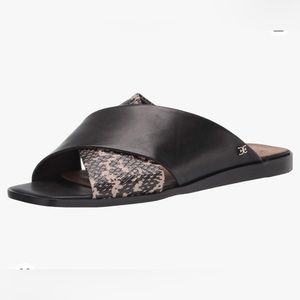 Sam Edelman Women’s Idina Flat Sandal, Color Snake Black Size 7